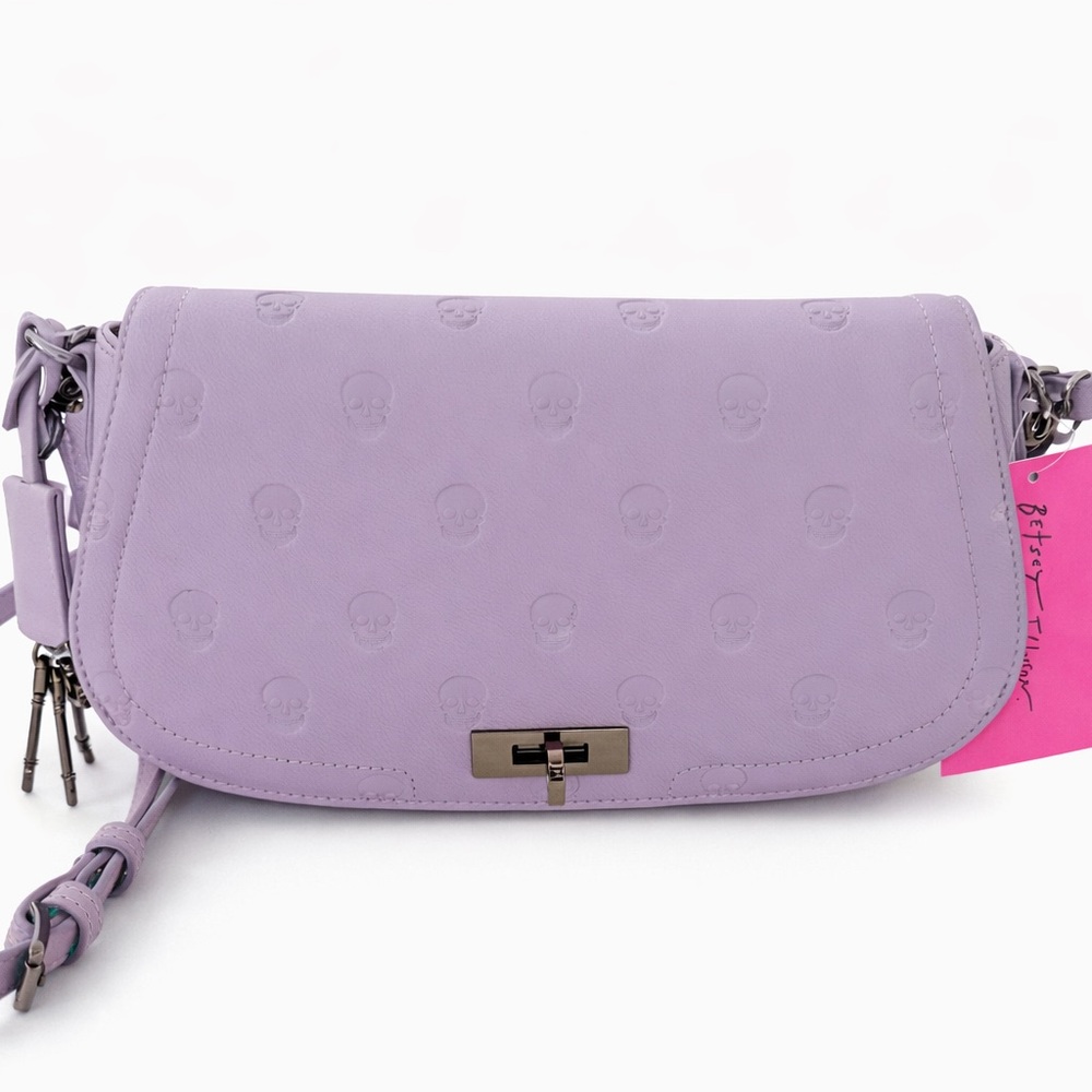 Betsey Johnson Lavender Crossbody/ shoulder bag with embossed skulls FREE SHIP